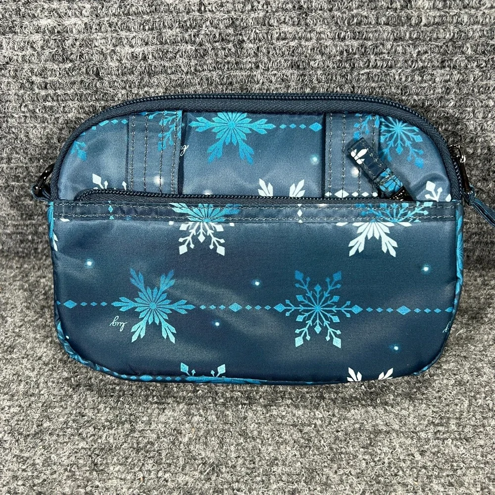 Lug‎ Peekaboo Convertible Crossbody Bag Blue Floral Zip Pockets Quilted RFID